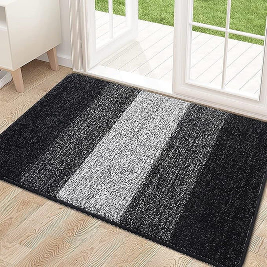 Kitinjoy Indoor Outdoor Door Mat, 32x20 Non-Slip Absorbent Dirt Trapper, Low-Profile Washable Inside Entrance Front Floor Mat, Sturdy Soft Entry Doormats for Entryway, Black
