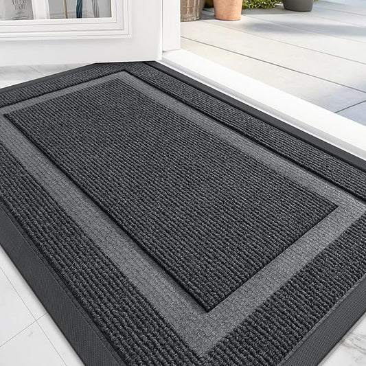 OLANLY Front Door Mat Indoor Outdoor Entrance, Waterproof All-Season, All-Weather Doormat, Sturdy Natural Rubber, Fade Resistant, Low Profile, Easy Clean Patio Porch Entryway Mat, 71x23, Grey