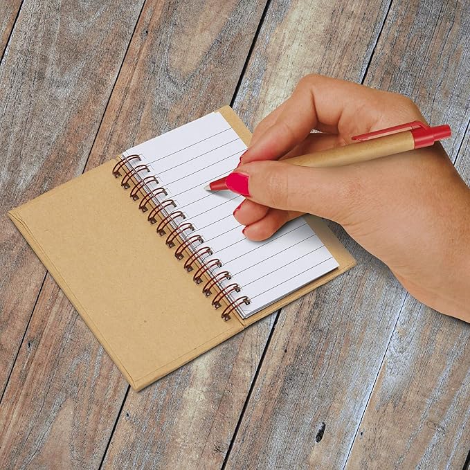 Custom Mini Spiral Notebooks with Black Ink Pens Set of 100, Personalized Bulk Pack - Perfect for School, Office, Business, Home - Red