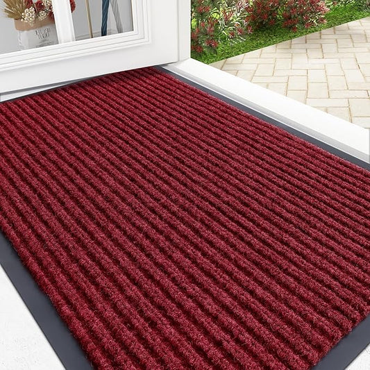 OLANLY Front Door Mat Indoor Outdoor Entrance, Waterproof Heavy Duty Doormat, Fade Resistant, Low Profile, Easy Clean Patio Porch Welcome Floor Mats for Entry, 29.5x17, Wine Red