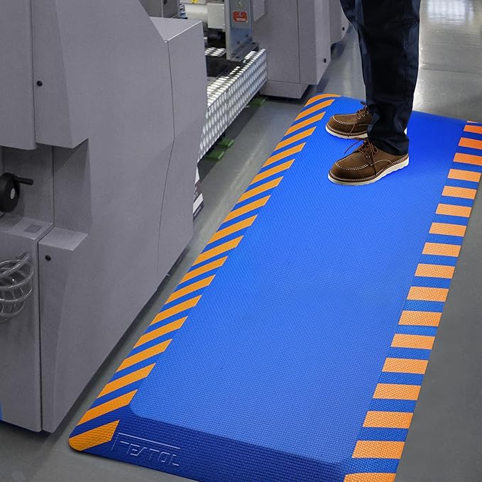 FEATOL Anti Fatigue Mats Industrial 2 Packs, Ergonomic Standing Floor Mat for Work for Stand, Blue with Yellow Border Safety 17" x 24"-Support for Leg & Back Pain