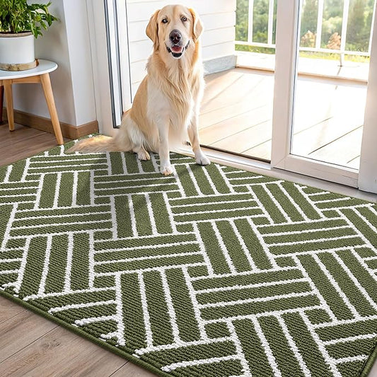 OLANLY Indoor Door Mat, 48x32 Inch, Dirt Resistant and Absorbent, Non-Slip Rubber Backing Floor Mats, Easy Clean Low-Profile Doormat for Entryway, Front Door, and Inside Entrance, Green