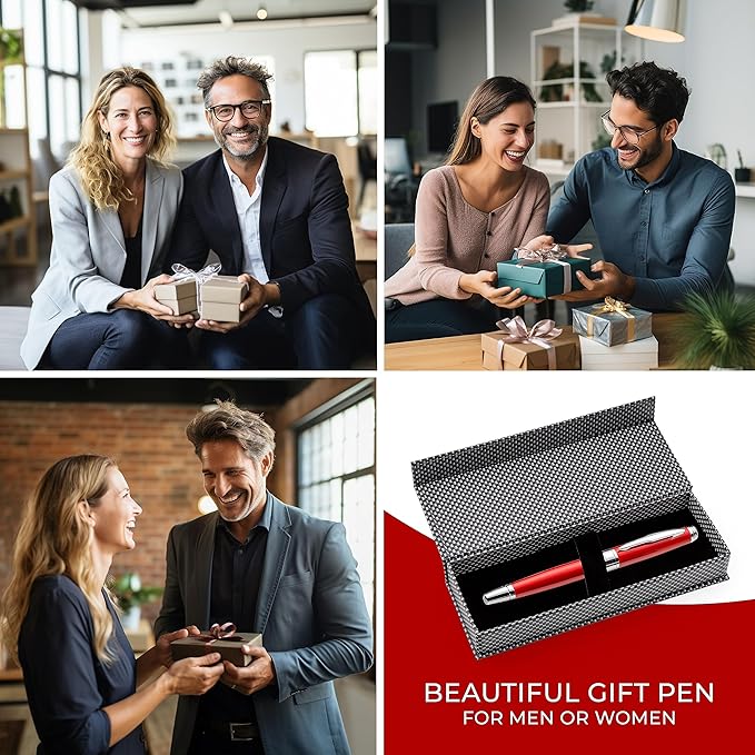 ZenZoi Red Elegant Executive Rollerball Pen - Smooth Writing Fine Point Roller Gel Ink Refills - Fancy, Luxury Gift Set for Men or Women - Premium, Refillable, Professional
