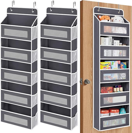 JARLINK 2 Pack Over The Door Organizer, 5 Shelf Door Hanging Organizer with 5 Large Pockets, 44 lbs Weight Capacity Hanging Storage for Bathroom, Bedroom, Nursery, RV, Pantry (Dark Grey)
