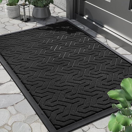 Yimobra Front Door Mat Outside Entrance 29.5x17, Waterproof Heavy Duty Outdoor Mats for Front Door, Non Slip Rubber Entry Mat for Garage Patio, Black