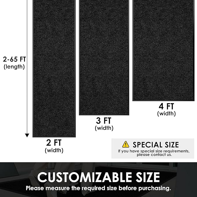 4′ x 15′ Front Door Mat Indoor Outdoor Entrance, Commercial Floor Mat Heavy Duty Dirt Trapper Entryway Doormat, Custom Size Non Slip Rubber Backing Welcome mat, Door Mat for High Traffic Area