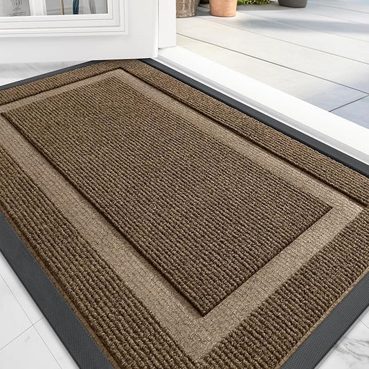 OLANLY Front Door Mat Indoor Outdoor Entrance, Waterproof All-Season, All-Weather Doormat, Sturdy Natural Rubber, Fade Resistant, Low Profile, Easy Clean Patio Porch Entryway Mat, 47x17, Brown