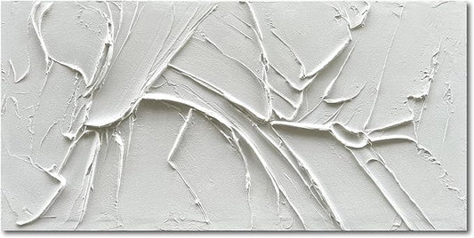 NANKAI Hand-Painted Thick Texture White Minimalist Oil Painting 24x48 Inches Contemporary Abstract Art Oil Painting, Home, Office Wall Decoration Art