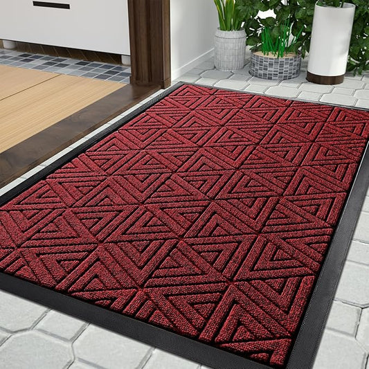 Yimobra Outdoor Mats for Front Door 29.5x17, All-Weather Waterproof Non-Slip Outdoor Door Mat Outside Eentrance, Garage/Patio Entryway Indoor Doormat, Easy Clean, Black Red