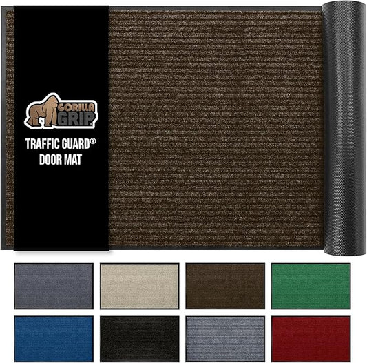 GORILLA GRIP Traffic Guard Door Mat, Heavy Duty Welcome Mats, Commercial Office Space Doormat, Waterproof, Fade Resistant, Strong Rubber Backing, Low Profile, Shoe and Boot Scraper, 29x17, Brown