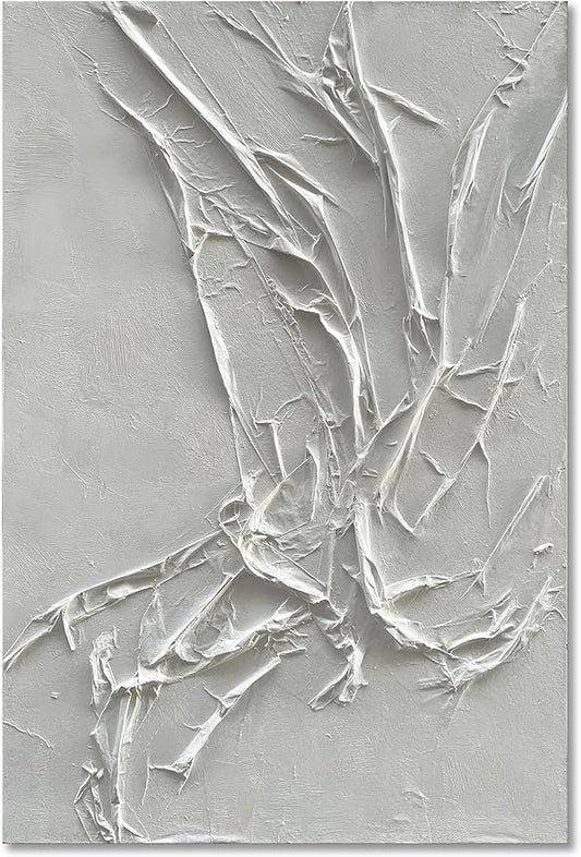 NANKAI Hand-Painted White Texture Abstract Art Painting Minimalist Art Home office hallway wall decoration Oil painting 24x36 inches