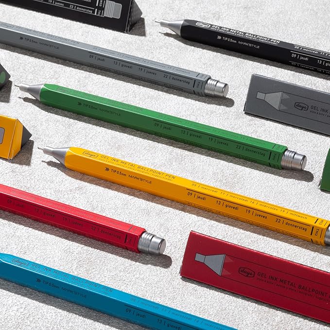 MARK'STYLE days, Gel Ink Metal Ballpoint Pen - 0.5mm Retractable Black Ink, Retro styling Light Weigh Pen, Made in Japan- Perfect for School, Office, and Journaling (Green)