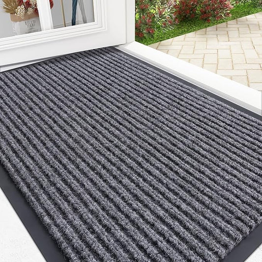 OLANLY Front Door Mat Indoor Outdoor Entrance, Waterproof Heavy Duty Doormat, Fade Resistant, Low Profile, Easy Clean Patio Porch Welcome Floor Mats for Entry, 35x23, Grey