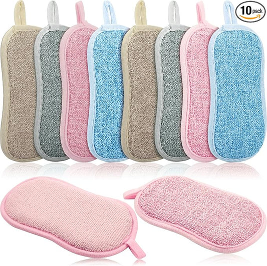 Boao 10 Pieces Multipurpose Kitchen Scrub Sponges, Non-Scratch Microfiber Scrub Sponges for Kitchen Reusable Scouring Pads Sponge Scrubber for Household Cleaning Dishes and Pots(Mixed Colors)