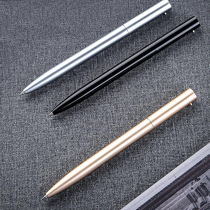 DUNBONG Retractable Metal Gel Pen, 0.5mm Medium Point Ballpoint Pens, Black Gel Ink (Blue)
