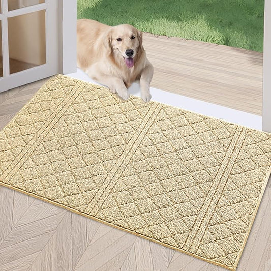 REFETONE Indoor Doormat, Front Back Door Mat 24"x36" Absorbent Rubber Backing Non Slip Door Mats, Low-Profile Resist Dirt Entrance Rugs, Machine Washable Door Rug Inside Floor Mat for Entryway, Golden