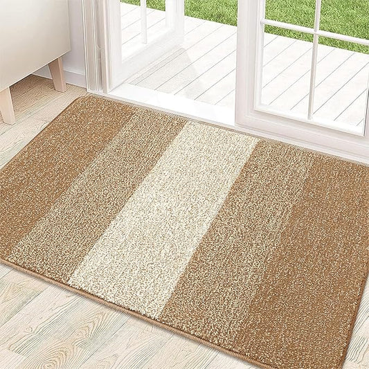 Kitinjoy Indoor Outdoor Door Mat, 32x20 Non-Slip Absorbent Dirt Trapper, Low-Profile Washable Inside Entrance Front Floor Mat, Sturdy Soft Entry Doormats for Entryway, Camel