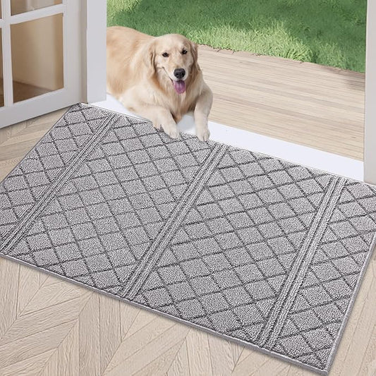 REFETONE Indoor Doormat, Front Back Door Mat 32"x40" Absorbent Rubber Backing Non Slip Door Mats, Low-Profile Resist Dirt Rugs, Machine Washable Door Rug Inside Floor Mat for Entryway, Light Grey