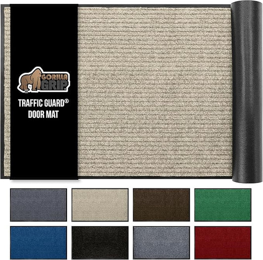 GORILLA GRIP Traffic Guard Door Mat, 47x35, Heavy Duty Welcome Mats, Commercial Office Space Doormat, Waterproof, Fade Resistant, Strong Rubber Backing, Low Profile, Shoe and Boot Scraper, Light Gray