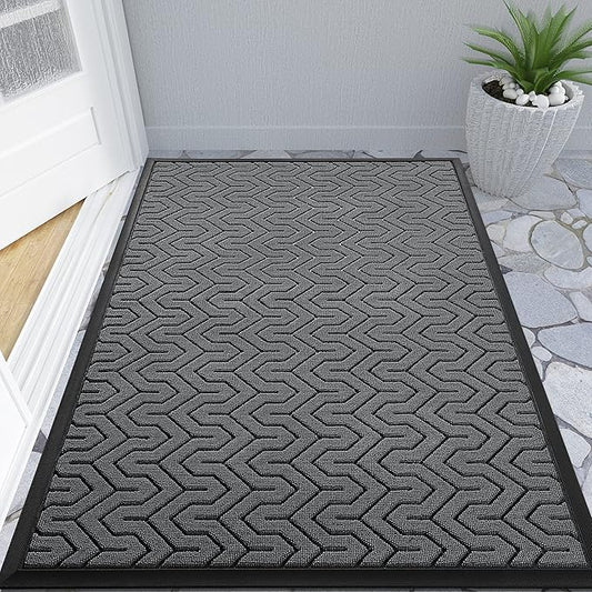 Yimobra Large Door Mat Outside Entrance 47x32, Waterproof Heavy Duty Outdoor Mats for Front Door, Non Slip Rubber Entry Mat for Garage Patio, Easy Clean, Grey